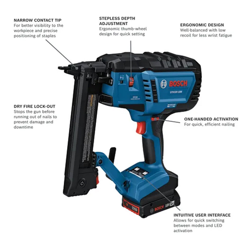 Bosch 18V Brushless Narrow Crown Stapler Kit w/2Ah