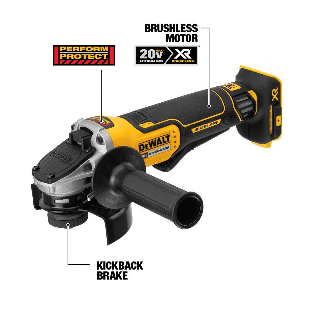 DeWALT 20V MAX XR Lithium-Ion Cordless Brushless 4-1/2-inch Paddle Switch Small Angle Grinder with Kickback Brake