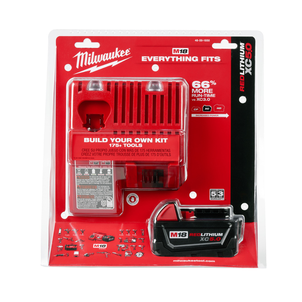Milwaukee Red Lithium XC5.0 Charger & Battery Starter Kit
