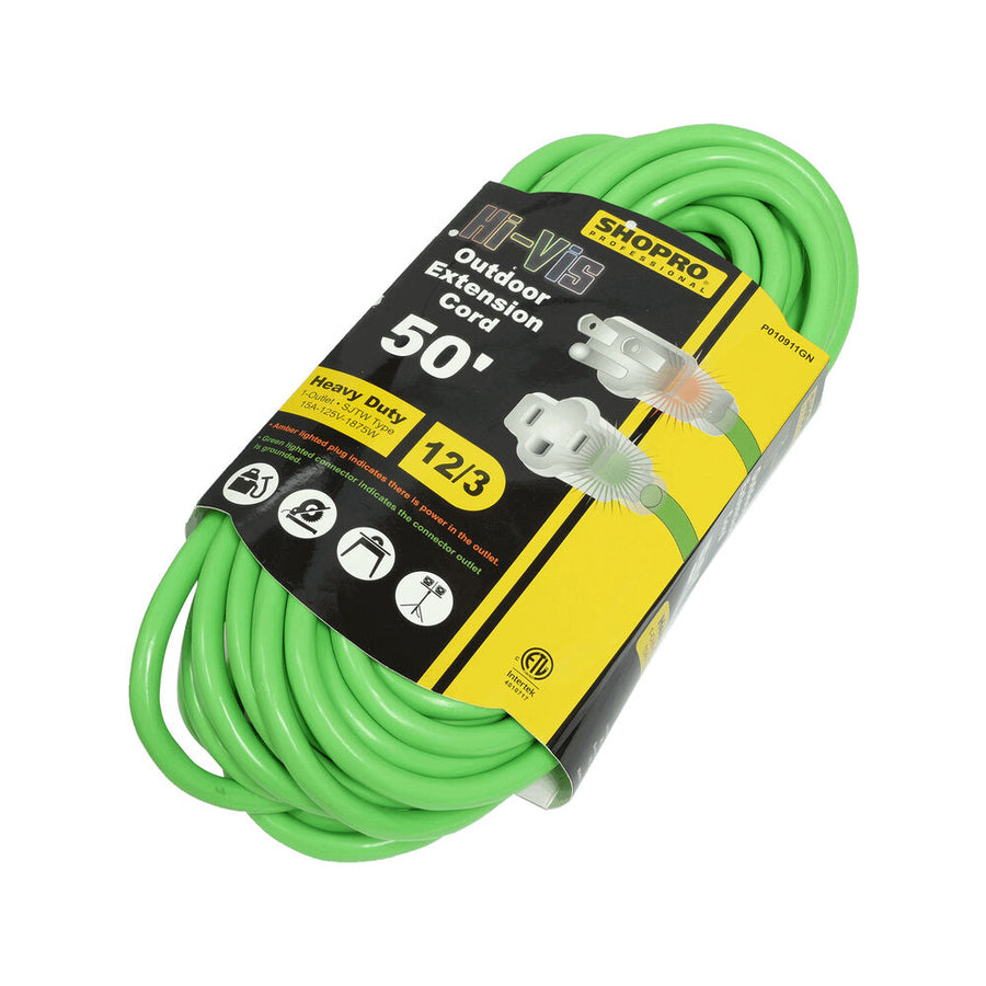 Shopro Outdoor Extension Cord HI-VIS - 50FT 12/3