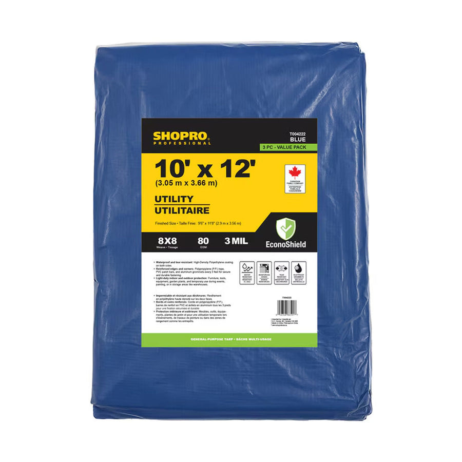 Shopro 3-mil 10' x 12' Utility Tarp - 3 Pack