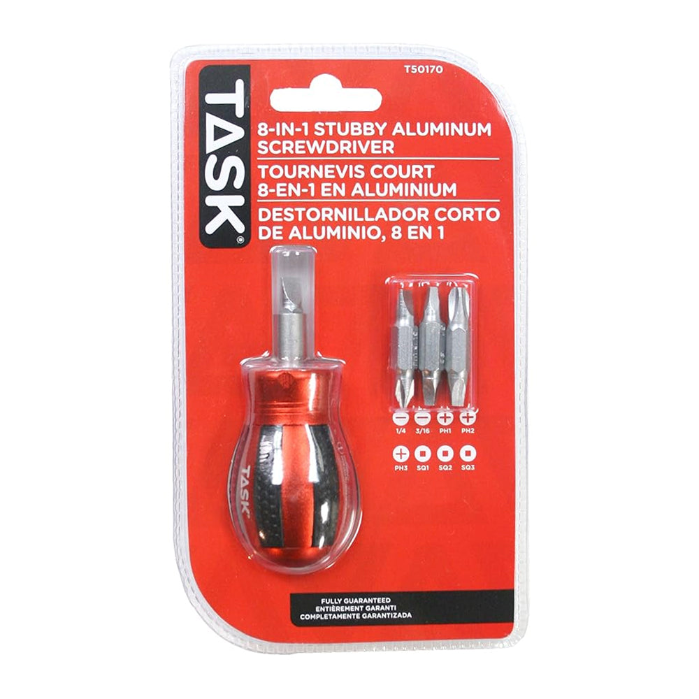 TASK 8-in-1 Stubby Aluminum Screwdriver