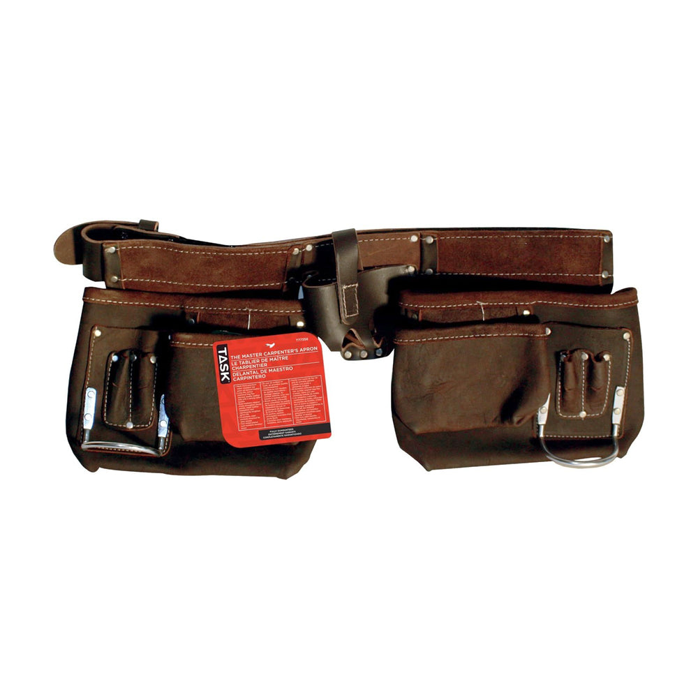 Task Tools Carpenter's Apron, Oil-Tanned Dark Brown Leather