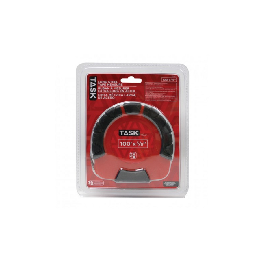 TASK 100' x 3/8" Long Steel Tape with Rubber Grip & 3X Gear - 1/pack