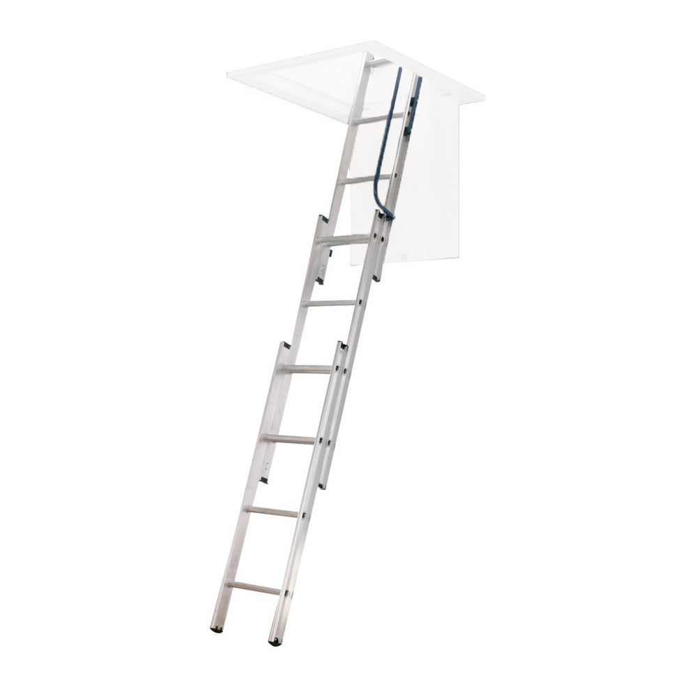 Werner Compact Aluminum Attic Ladder 7-ft to 9ft 10in