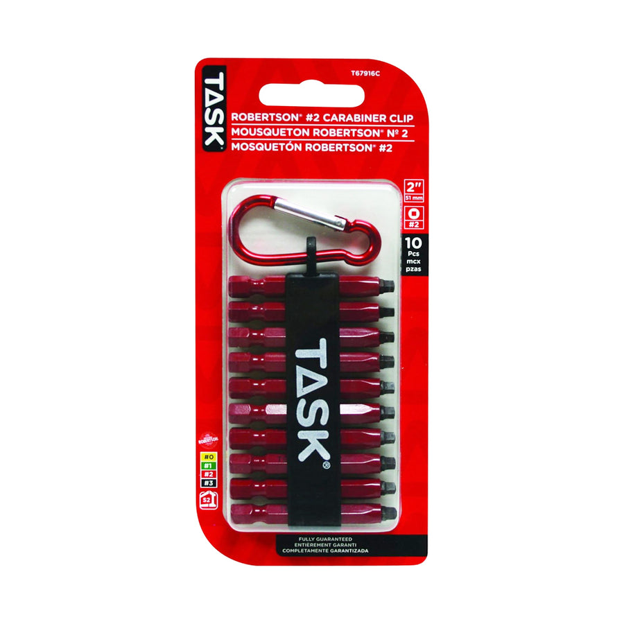 TaskTools #2 Robertson Drill Bit Set with Carabiner Clip - 10pc